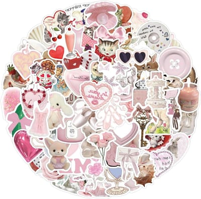 120 roze boekenstickers - Decoratieve waterdichte vinylstickers voor laptop en mobiele telefoon - Creatieve decoratie voor meisjes en tieners - Schoolspullen en accessoires