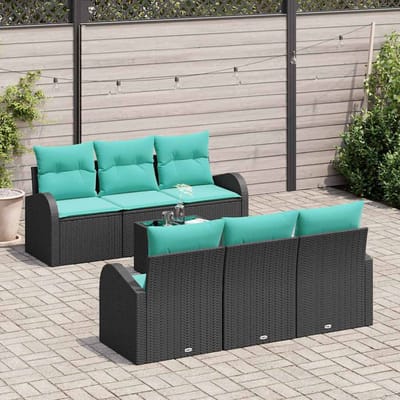 vidaXL - Tuinbank - Set - 7 - st - 6-Aantal - zitplaatsen - Zwart - en - Turkoois