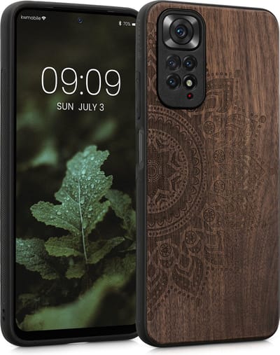 kwmobile telefoonhoesje geschikt voorXiaomi Redmi Note 11 / Note 11S - Hoesje met bumper - hout - In donkerbruin Opkomende Zon design