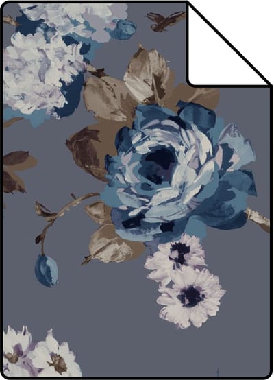 Proefstaal Origin Wallcoverings behang bloemen vintage blauw en taupe - 26,5 x 21 cm - 347429-S