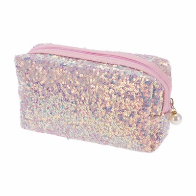 Etui / Toilettas | Glitter Pailetten Roze | 18 x 6 x 9,5 cm | School Etui / Make-up Tas | Fashion Favorite