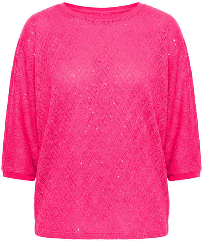 Angel of Style - Dames - Trui loose fit opengewerkt breisel vleermuismouw - Hibiscusrood - Maat 42+