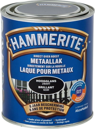 Hammerite Metaallak Hoogglans - Zwart - 0,75 l - 10 m²/l - Afwerkingslaag