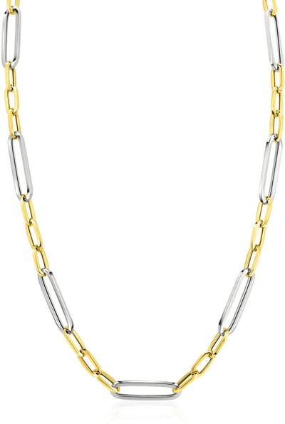 ZINZI Zilveren Bicolor Schakelketting met Ovale Schakels 7mm 45cm ZIC2752