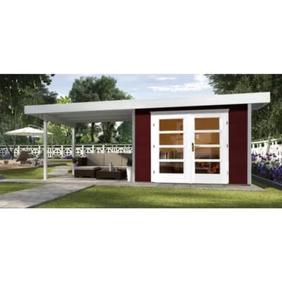 Weka Tuinhuis Met Overkapping 126 Type B Gr2 Rood 300x645cm