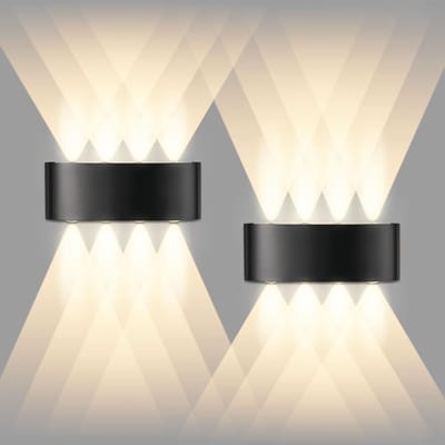 Set van 2 zwarte LED-wandlampen, 8 W, voor binnen en buiten, IP65 warm wit licht, moderne vierkante aluminium lamp met op- en neerwaartse armatuur voor slaapkamer, woonkamer, hotel