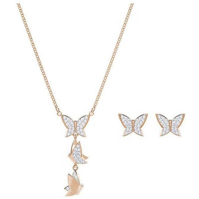 Swarovski Lilia Ensemble Collier et Boucles d'Oreilles Papillon Bijoux Femme Or Rose 5382365 Box (Random Color) white
