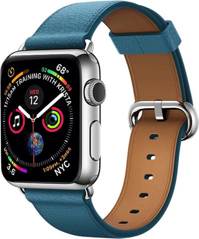 By Qubix - Geschikt voor Apple Watch bandje - Classic lederen bandje - Blauw - Geschikt voor Apple Watch 44mm / 45mm / 46mm / 49mm (Ultra 1,2 en 3) - leren smartwatchbandje - Horlogebandje