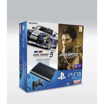 Sony PlayStation 3 Super Slim 500GB Pack-Gran Turismo 5 & Uncharted 3 (PlayStation 3) Gebruikt