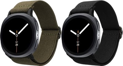 kwmobile Horlogebandjes geschikt voor Samsung Galaxy Watch 8 Galaxy / Galaxy Watch 8 Classic 46mm - 2 x Nylon Smartwatch bandje in zwart / donkergroen.