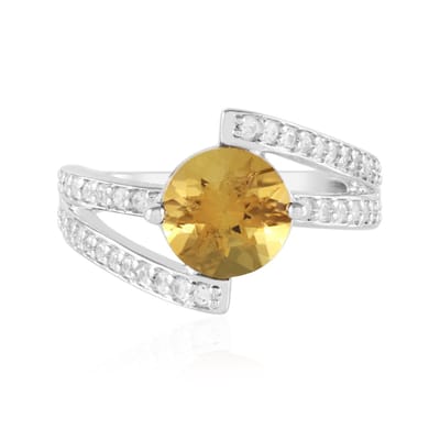 Cavill - Elegante Ronde Ring - 925 Sterling Zilver met Platina Coating - Braziliaanse Scapoliet 1,57 ct & 40 Tanzaniaanse Zirkonia