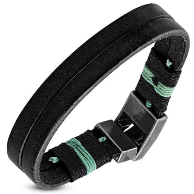 Amanto Armband Fawaz Black - Leer - 316L Staal - Touw - 17mm - 22cm