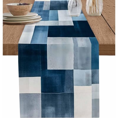 Blauw Grijs Linnen Tafel Runner Commode Sjaal Tafel Decor Abstracte Kunst Textuur Keuken Eettafel Runners voor Feestdecoratie 150x33cm