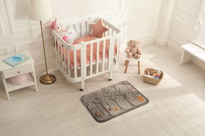 Coloray Vloerkleed voor Kinderkamer - Grijs Woonkamer Tapijt - Dieren In Het Bos Klein Vloerkleed - Oranje Accenten Slaapkamer Tapijt - Antislip Vloerkleed Voor Kinderen - 90x60 cm