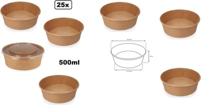 25x Poke bowl salade/pasta kraft 500ml - met deksel - Food pasta salade saus pokebowl diner festival thema feest evenement party