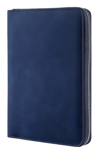 Zakelijk A5 Notitieboek met Rits – Losbladig Kunstleren Kantoor Notitieblok – Blauw en Zilver – Multifunctioneel Vergaderingsrecordboek voor Werk, Studie en Organisatie