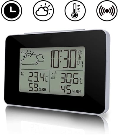Weerstation Buiten - Draadloos Weerstation met Buitensensor tot 60 Meter Bereik - Hygrometer & Thermometer - Luchtvochtigheidsmeter - Zwart