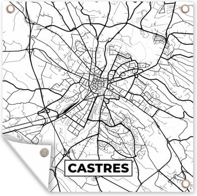 Tuin poster Frankrijk - Castres - Kaart - Plattegrond - Stadskaart - Zwart wit - 200x200 cm - Tuindoek