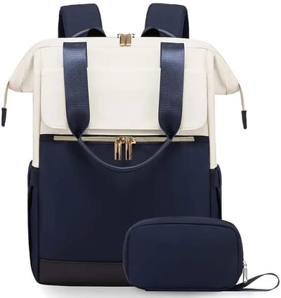 Sjtoer Rugzak met tasje - Schooltas - Handbagage vliegtuig - Laptop - Blauw Wit - Laptoptas - 15.6 inch - Waterbestendig - Rugtas voor dames/meiden - Portemonnee, make-uptas, handtas - 2-de - Feestdagen - Sinterklaas - Kerstmis - Cadeaulige set