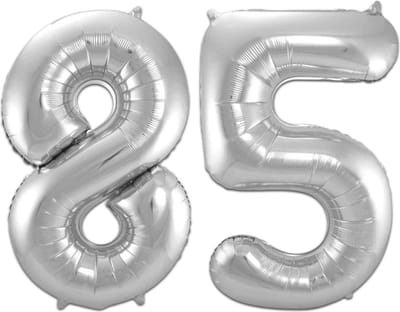 Ballon Cijfer 85 Jaar Zilver Helium Ballonnen Verjaardag Versiering Cijfer Ballon Feest Versiering Met Rietje - 86Cm
