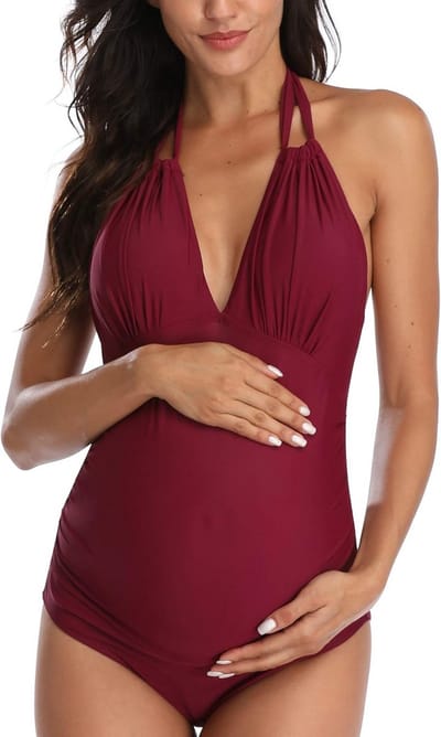 EastElegant Pregnancy Swimsuits One Piece V Neck Pregnancy Swimwear Halter Maternity