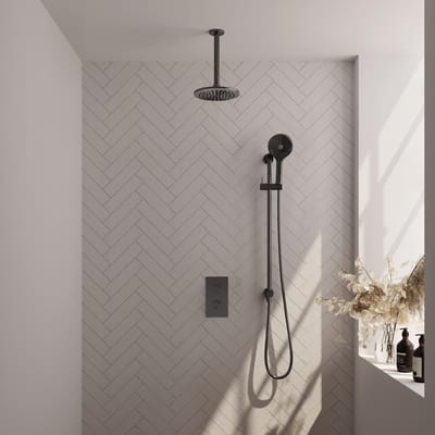 Brauer Gunmetal Carving Thermostatische Regendoucheset Inbouw - Hoofddouche 20 cm - 3 Weg - Handdouche 3 Standen - Doucheslang - Geintegreerde Glijstang - Gunmetal