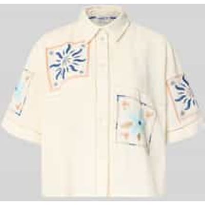 boxy fit blouse van mix van katoen en linnen
