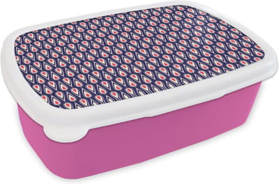 Broodtrommel Roze - Lunchbox Patronen - Vintage - Blauw - Rood - Brooddoos 18x12x6 cm - Brood lunch box - Broodtrommels voor kinderen en volwassenen