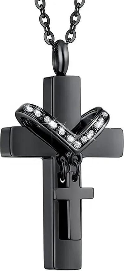 Luxe Ashanger - met Ketting - Voor As, Haren of Parfum - Assieraad - As Ketting - Gedenksieraad - Urn - Incl. As vuller en Opbergzakje - Black Diamond