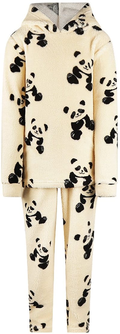 Charlie Choe fleece huispak meisjes - warme winter kinderpyjama - Panda - Off white - 140