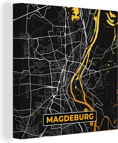 Canvas Schilderij Magdeburg - Stadskaart - Plattegrond - Duitsland - Kaart - Goud - 20x20 cm - Wanddecoratie