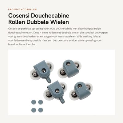 Dailygoods- Douchecabine Rollen 25 mm - Dubbele Wielen - Slijtvast en Duurzaam - Geluidsloos - Eenvoudige Installatie - Geschikt voor Glazen Deuren - Schuifdeurrollen