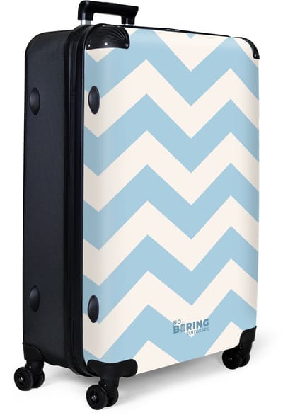 NoBoringSuitcases.com® - Koffer groot - Reiskoffer lichtgewicht - Zigzag patroon in blauw en wit - Rolkoffer met 4 wielen - Grote trolley XL - 98 liter bagage