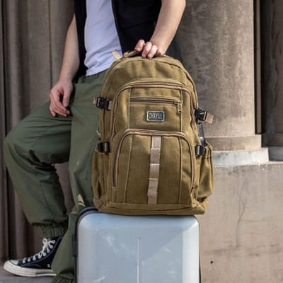 HerenrugzakkenVintage herenrugzakken, trendy canvas schooltassen, grote capaciteit outdoorrugzakken, casual reisrugzakken Waist belt gray