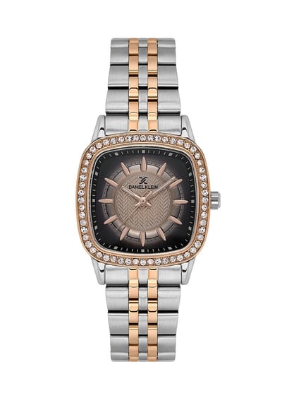 Daniel Klein DK.1.13944-6 - Horloge - Polshorloge - Analoog - Dames - Vrouwen - Stalen band - Afgerond vierkant - Metaal - Streepjes - Briljante Rosékleurig - Zwart