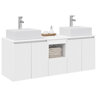 vidaXL - Badkamerkast - set - 3 - st - Wit - 128 - x - 41 - x - 79,5 - cm - Bewerkt - hout