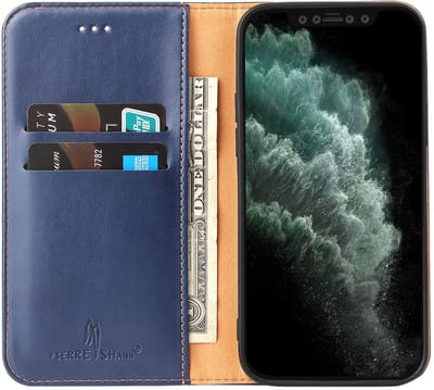 geschikt voor iPhone 13 Pro Max Wallet Hoesje met Magneetsluiting - Telefoonhoesje met vakjes voor pasjes en ingebouwde standaard - Premium Business Wallet geschikt voor iPhone 13 Pro Max Beschermhoes blauw