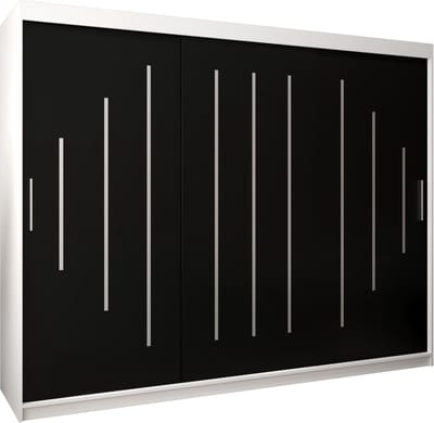 InspireMe - Kledingkast met 3 schuifdeuren, Modern-stijl, Een kledingkast met planken (BxHxD): 250x200x62 - MALTESE 250 Wit Mat + Zwart