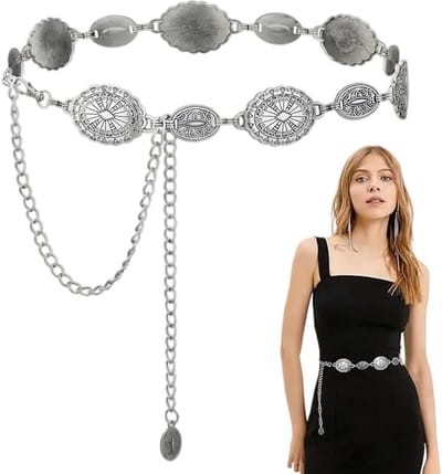 Bohemian Stijl Damesriem - Verstelbare Elastische Tailleband met Vintage Ketting en Dunne Straps voor Mode en Comfort