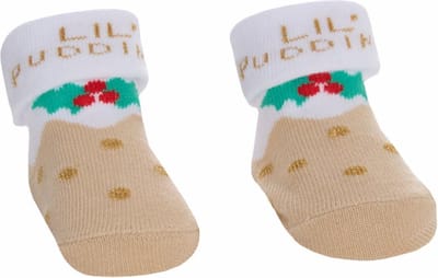 Festive Socks Sokjes Kerst "Lil' Pudding" Kerstmis Unisex 0-6 Maanden In Organza Gift Bag / Geschenkverpakking B988