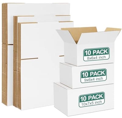 30 Pack Kleine Verzenddozen van Diverse Maten - Witte Golfkarton Dozen voor Professionele Verpakking