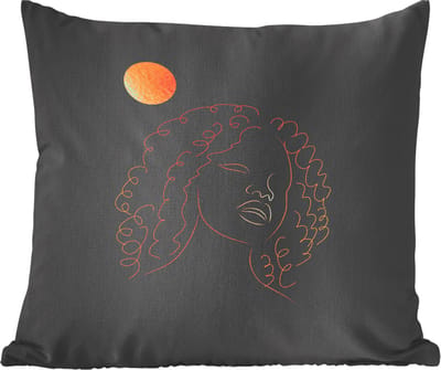 Sierkussens - Kussentjes Woonkamer - 60x60 cm - Vrouw - Maan - Line art - Goud
