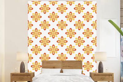 Behang - Fotobehang Patroon - Jaren 70 - Bloemen - Oranje - Breedte 225 cm x hoogte 280 cm
