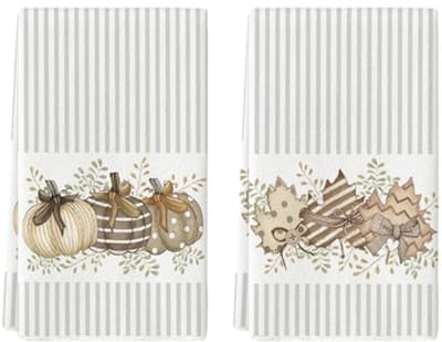 Herfst Keukendoeken Set van 2 met Esdoornblad en Pompoenen – 42 x 65 cm