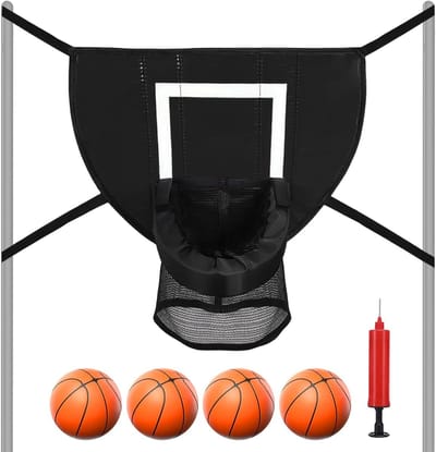 Basketbalkorf Indoor - Trampoline-accessoires - 4 Mini-basketballen - Pomp - Zonnebescherming - Hoogwaardig PVC en Oxford-net - Basketbalmand