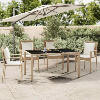 vidaXL - Tuintafel - met - glazen - blad - poly - rattan - en - gehard - glas - beige