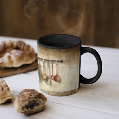 Magische Mok - Foto op Warmte Mokken - Koffiemok - Hout - Keukengerei - Stilleven - Tegels - Magic Mok - Beker - 350 ML - Theemok