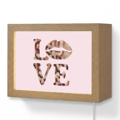 Wandlamp 20x15 cm - Oplaadbaar - Tekst - Love - Pantervacht - Lichtroze - Wandlampen binnen woonkamer - Slaapkamer lamp met kabel - Decoratieve nachtlamp - Vloerlamp snoer