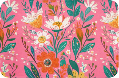 WC mat 60x40 cm - Antislip - Roze - Bloemen - Wit - Oranje - Toiletmat - Vloermat - Douchemat - Toilet tapijt - Toiletmatten