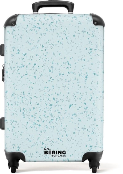 NoBoringSuitcases.com - Grote koffer - Terrazzo patroon veelkleurig blauw en groen - Kinderkoffer geschikt voor jongen en meisjes - Reiskoffer met 4 wielen - Trolley op wieltjes - Rolkoffer groot kinderen - 72 liter - Ruimbagage valies 20kg